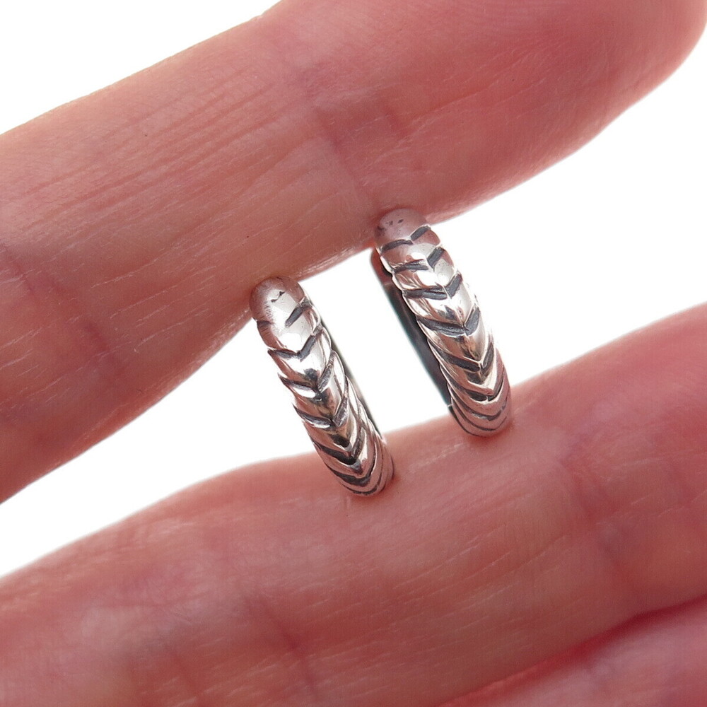 925 Sterling Silver Vintage Ribbed Oxidized Hoop Earrings